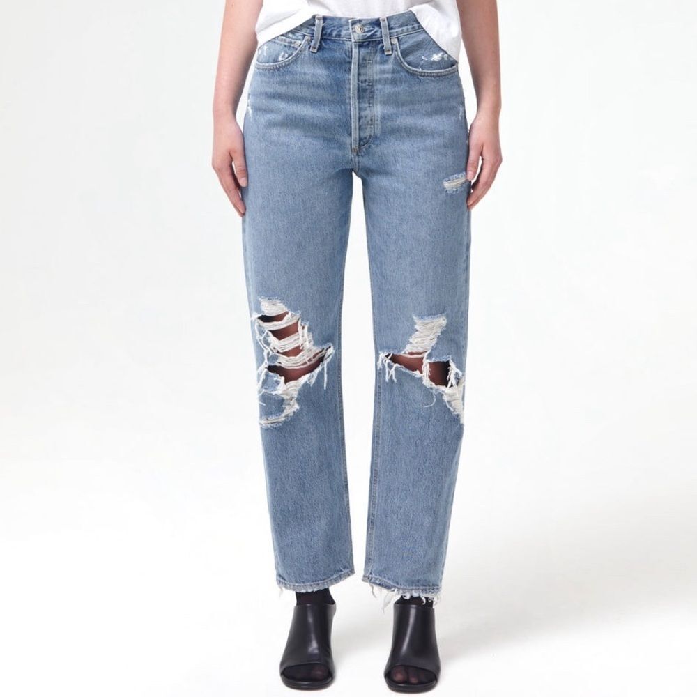 AGOLDE 90s Midrise Straight Jeans in Fall Out Distressed Wash Women’s Size 26